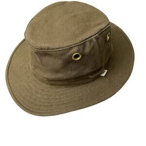Tilley Hemp Hat Mens 7 5/8 Brown TH5 Brass Chinstrap Travel Packable Classic
